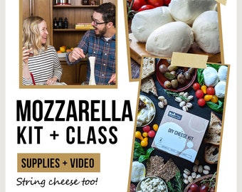 Cheese Making Kit with Video Instructions, Mozzarella Supplies and One Hour Online Cooking Tutorial, Date Night Activity, Experience Gift