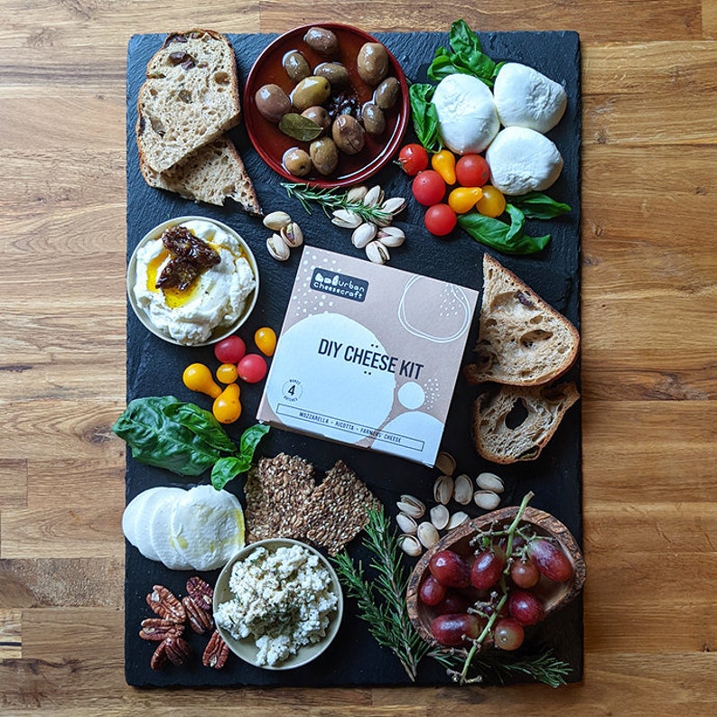 homemade diy cheese on slate board mozzarella ricotta kit by urban cheesecraft