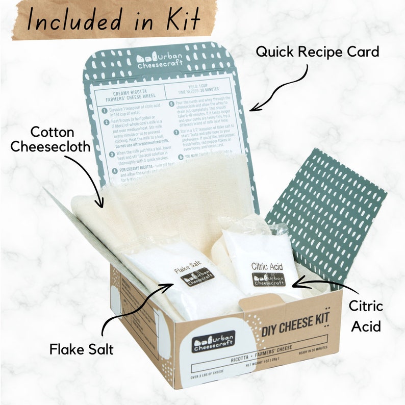 Ricotta Cheese Making Kit, Easy Cheesemaking Kit for Beginners, Foodie Gift Bag, Date Night Idea, Cooking Activity, Gift for Cheese Lover image 4