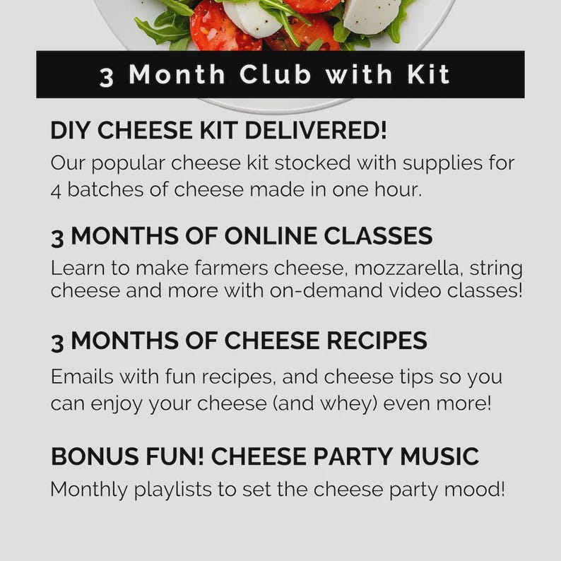 DIY Cheese Making Kit: Mozzarella, Ricotta, Farmers Cheese Cheese Kit and Club