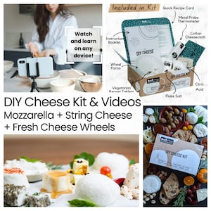 DIY Cheese Making Kit with Video Instructions, Choose Fresh Wheels or Mozzarella and String Cheese, Cheesemaking Supplies, Experience Gift Complete Bundle