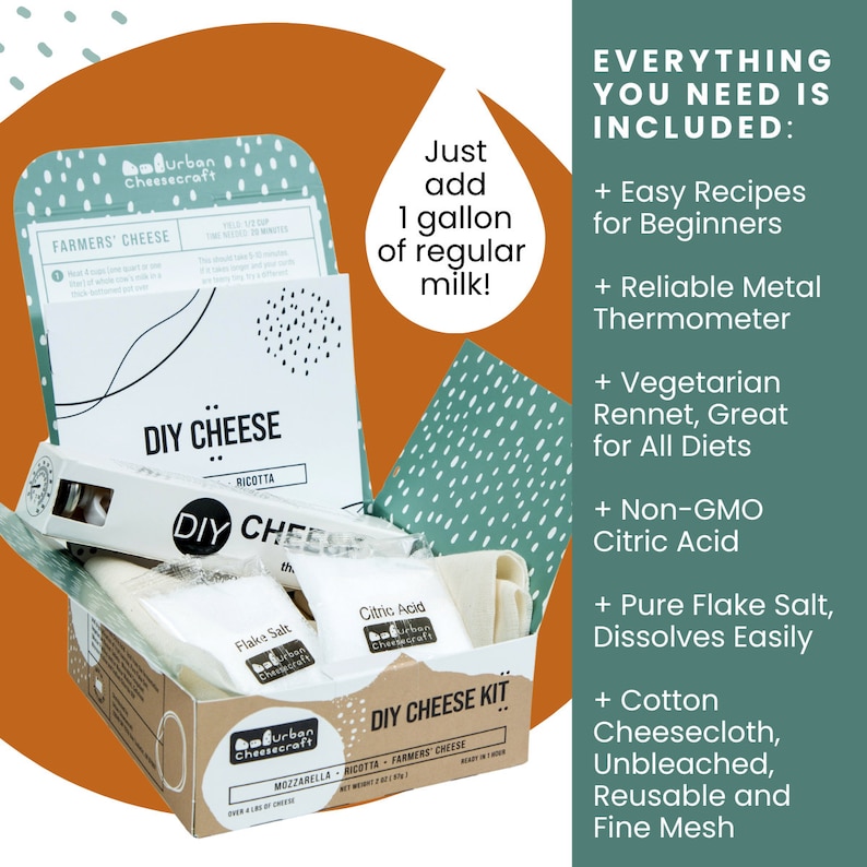 DIY Cheese Making Kit: Mozzarella, Ricotta, Farmers Cheese DIY Cheese Kit