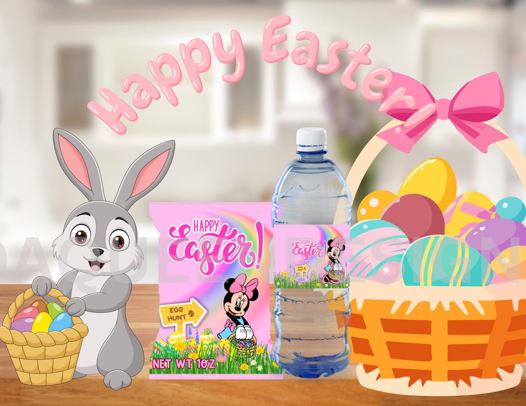 Mini Motsu Easter Collection Easter Minnie Mouse Customized Chip Bag and Water Bottle Canva Template ...