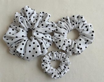 Handmade  White And  Blue Polka Dot Scrunchies: Elegant Hair Accessory
