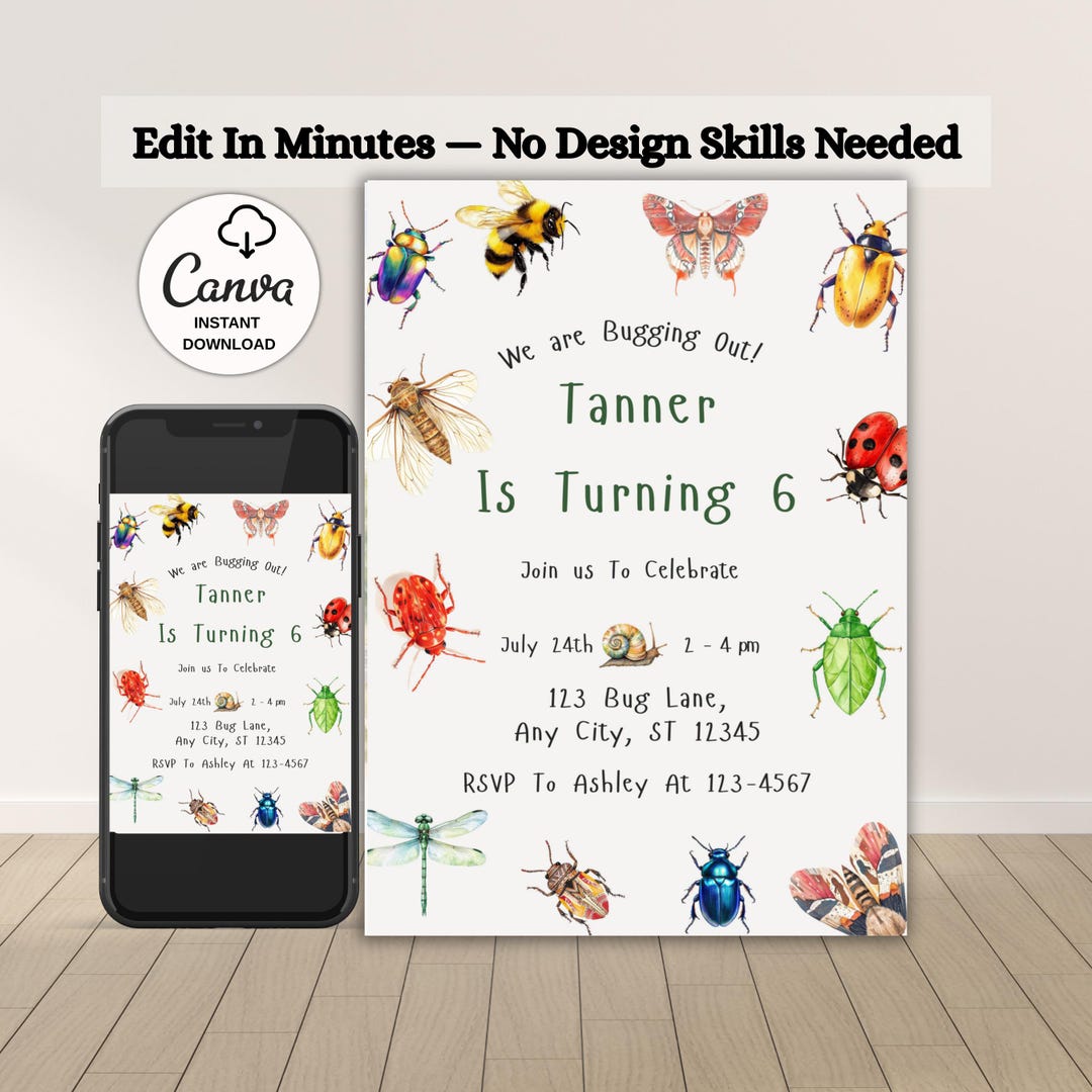 Bug Birthday Invitation Editable, Bugging Out Party Invite, Kids Insect ...