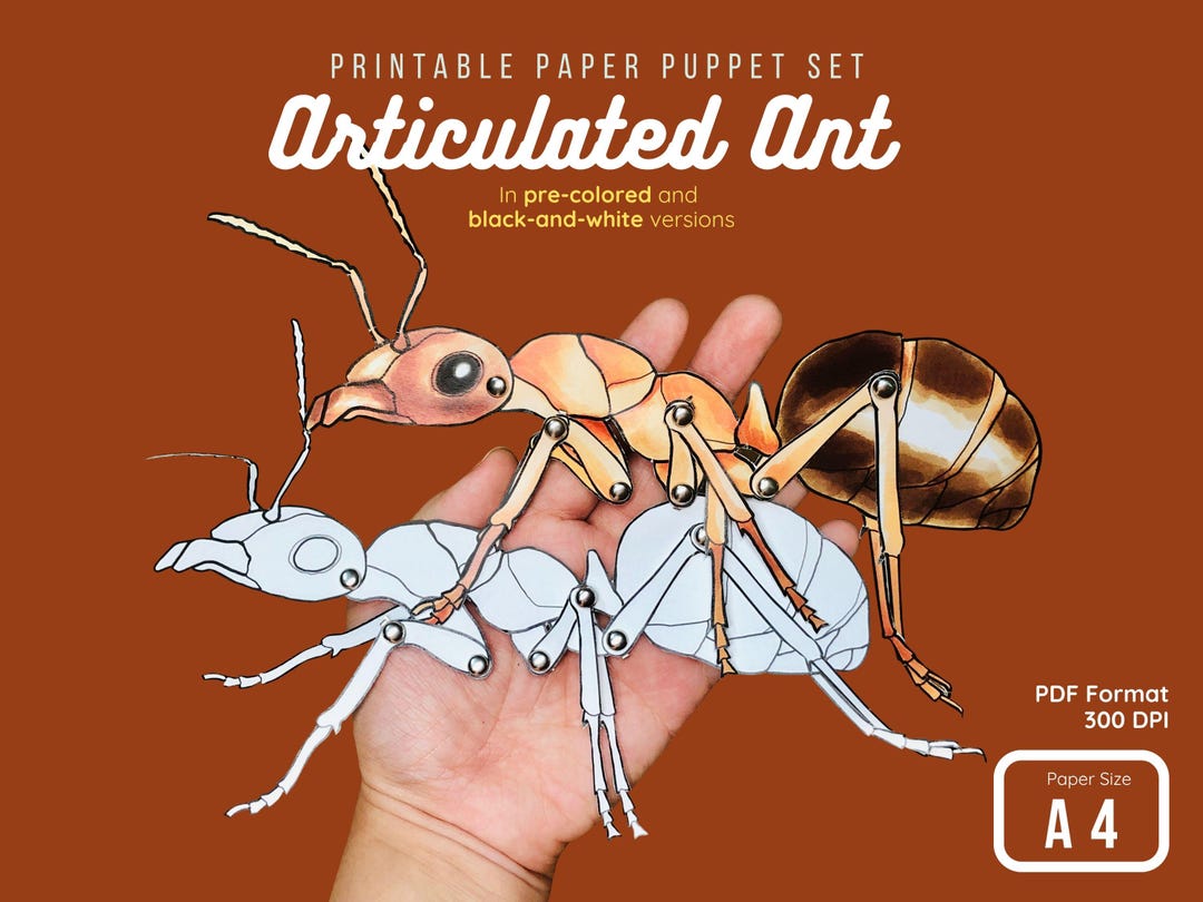 Paper Insect Puppet Articulated Ant Paper Puppet Craft Kit | Printable Insect Assembly Toy ...