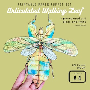 Gegliederte gehende Blatt-Papierpuppe | Bewegliches Insekt Bastelset (Digitaler Download)