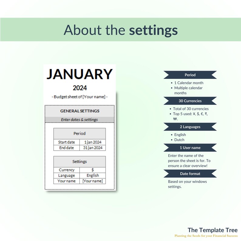 Monthly Budget Sheet Excel Template, English EN and Dutch NL, Beginners