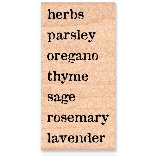 HERB NAMES~Rubber Stamp~herbs~parsley~oregano~thyme~sage~rosemary~lavendar~Wood mounted stamp~Mountainside Crafts (35-50)