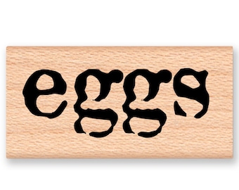 eggs~Rubber Stamp~Vintage type font~Chickens and eggs~Country Farm Rustic Decor~wood mounted rubber stamp~Mountainside Crafts (37-13)