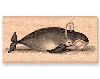 Vintage Whale RUBBER STAMP~Whale with Spout~Stamp~Ocean Sea Nautical Theme~Wood Mounted~Mountainside Crafts (48-27)