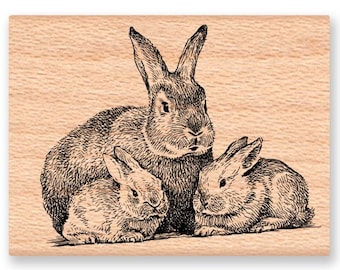 Rabbit Rubber Stamp Rabbits Easter Spring Bunny Bunnies mommy new baby woods forest animal mother's day new mom baby shower art (45-19)