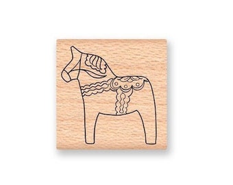 PAINTED DALA HORSE Rubber Stamp~Scandinavian Decor~Christmas or Holiday Crafts~Small Stamp~wood mounted rubber stamp (02-12)