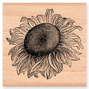 TAMPON EN CAOUTCHOUC TOURNESOL ~ petit ou grand tampon ~ tampon saison automne été et automne ~ tampon jardinage ~ tampon sur bois (25-05L) (25-08S)