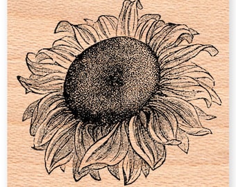 SUNFLOWER RUBBER STAMP~Small Tiny or Large Stamp~Summer and Fall Autumn Season Stamp~Gardening stamp~Wood Mounted Stamp  (25-05L)(25-08S)