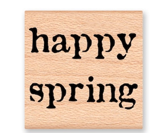 happy spring rubber stamp~tiny Spring wishes~Easter Spring Celebration~wood mounted rubber stamp by Mountainside Crafts  (35-39)