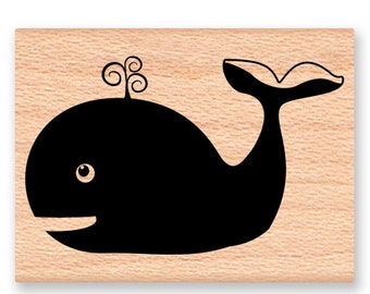 WHALE RUBBER STAMP~Fun Whale with Spout~Stamp~Ocean Sea Nautical Theme~Wood Mounted~Mountainside Crafts (48-15)