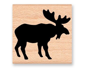 RUBBER STAMP,Silhouette Moose,moose stamp,solid stamp, two sizes large or small,wood mounted,mountainside crafts(sm 05-19)(lg42-02)