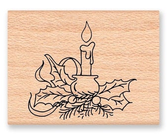 JUL CANDLE Rubber Stamp~Scandinavian Christmas Rubber Stamp~Traditional Holiday Candle~DIY Crafting~Wood Mounted (01-19)