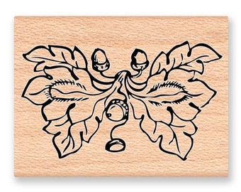 Acorns and Oak Leaves-Fall Foliage-Thanksgiving decoration-Wood Mounted Rubber Stamp