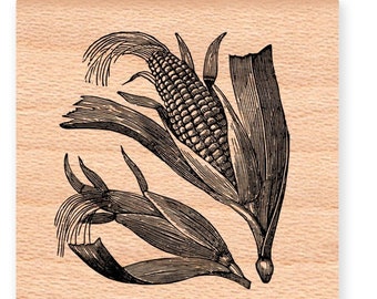 CORN HUSK Rubber Stamp~Thanksgiving Decor Stamp~DIY Fall or Autumn Stamp~Fall Harvest Bounty~Wood Mounted Stamp~Mountainside Crafts (29-21)