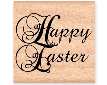 Happy Easter Rubber Stamp~Pretty Elegant Font~Wood Mounted Rubber Stamp (28-01)