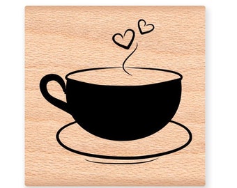 COFFEE CUPS Rubber Stamp~two styles~hearts or swirls~cup or mug~tea cup~hot cocoa~hearts love~ Wood Mounted Rubber Stamp(48-20H)(48-21S)