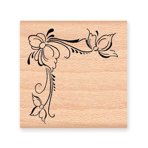 SCANDINAVIAN Rosemal Rubber Stamp~Corner Stamp~Rosemal Tulip Flower~Norwegian Folk Painting~Wood Mounted Rubber Stamp (01-07)