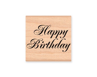 Happy Birthday Stamp~Pretty Script Font~Ornate Flourish~Birthday Wishes~Greetings~Card Making~Scrapbooking~Wood Mounted Rubber (33-57)