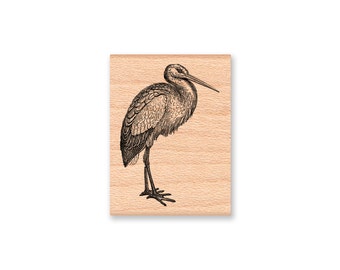 CIGÜEÑA-Sello de pájaro cigüeña-Sello para Baby Shower-Sello de goma montado en madera (34-28)
