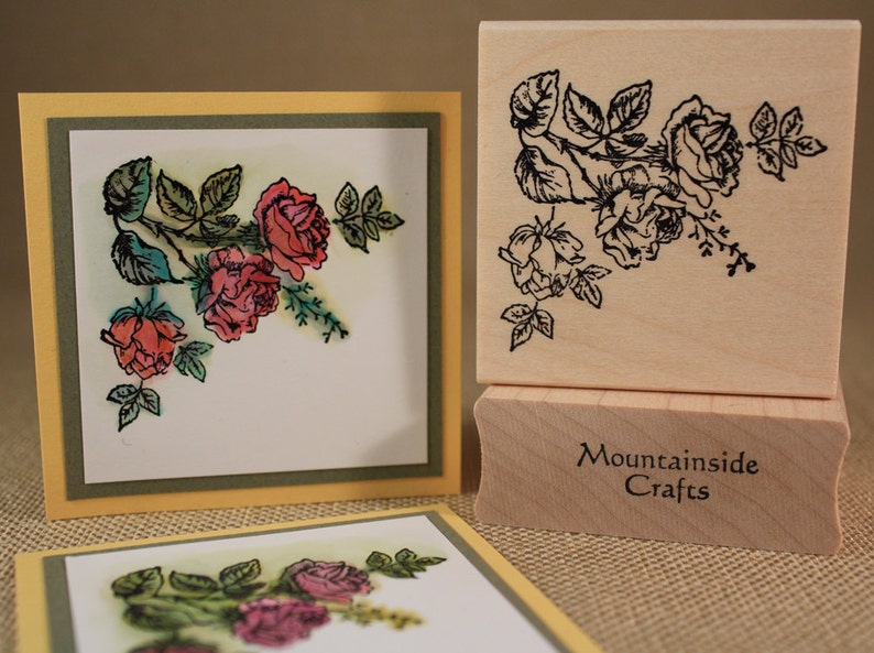21-28 ROSE FLOWER Rubber Stamp~Flower Spray~Rose Bouquet~Wedding Birthday or Sympathy Stamp~Wood Mounted Stamp by Mountainside Crafts