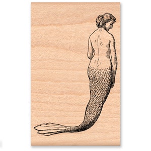 MERMAID RUBBER STAMP~Large Vintage Mermaid~Ocean and Life~Sea Nautical Sea Life~Stamp Art Illustration~Wood Mounted Rubber Stamp (45-07)