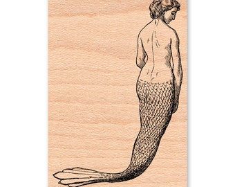 MERMAID RUBBER STAMP~Large Vintage Mermaid~Ocean and Life~Sea Nautical Sea Life~Stamp Art Illustration~Wood Mounted Rubber Stamp (45-07)