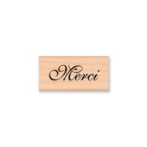 Merci Rubber StampFrench Thank YouElegant Script Font wood mounted rubber stamp 13-55 image 1