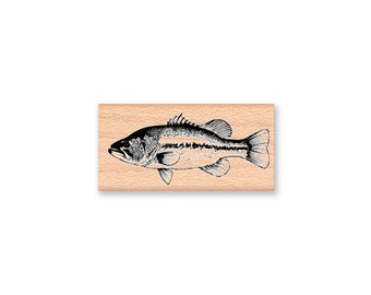 LARGE MOUTH BASS Rubber Stamp~fresh water lake fish~Fisherman and Lake Decor~Two Size Options~wood mounted stamp (45-01LG)(22-23SM)