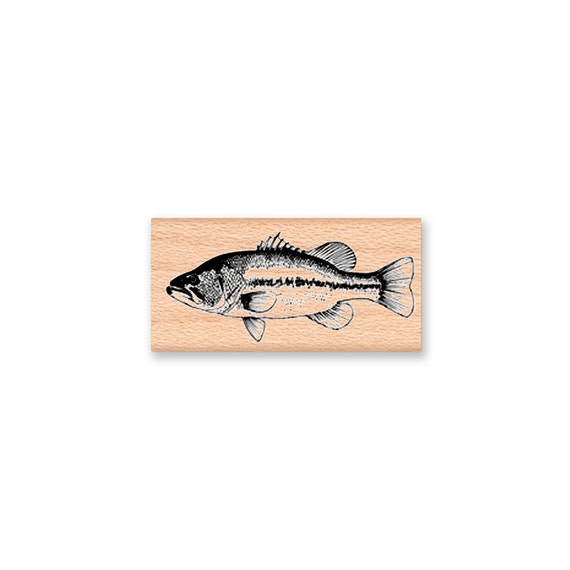 LARGE MOUTH BASS Rubber Stamp~fresh water lake fish~Fisherman and Lake Decor~Two Size Options~wood mounted stamp (45-01LG)(22-23SM)