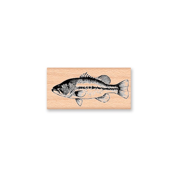 LARGE MOUTH BASS Rubber Stamp~fresh water lake fish~Fisherman and Lake Decor~Two Size Options~wood mounted stamp (45-01LG)(22-23SM)