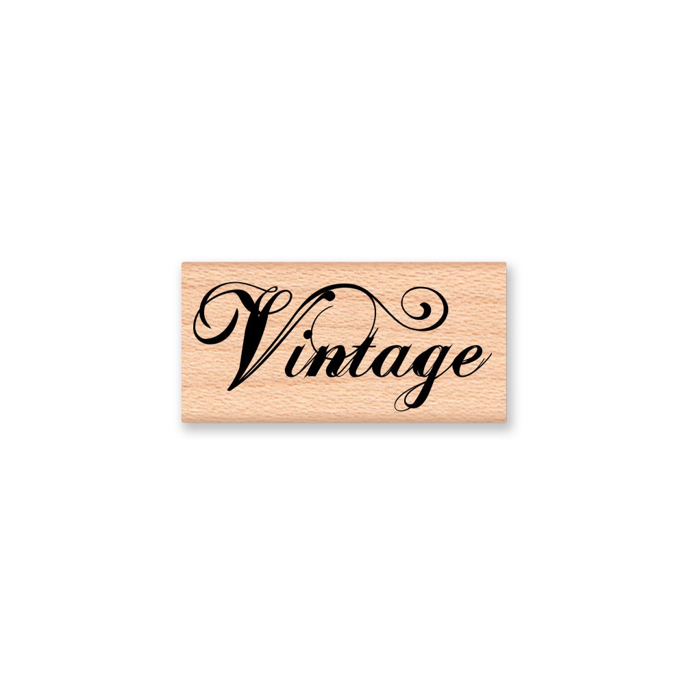 VINTAGE~Word Stamp~Rubber Stamp~Pretty Script font~Word Stamp~Wood Mo…