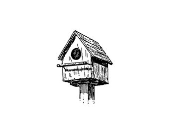 BIRDHOUSE Rubber Stamp Wood Bird House Illustration Bird Watching Birdhouse Birds Home Nest Cling Stamp from Mountainside Crafts (51-02)