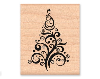 CHRISTMAS TREE~Pretty Swirls~Holiday Crafting and Card Making~Wood Mounted Rubber Stamp (29-26)