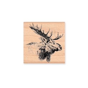 MOOSE RUBBER STAMP~Moose Illustration~Bull Moose~Wood Mounted Rubber Stamp from Mountainside Crafts (17-02)