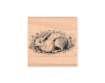 Bunny in the grass - wood mounted rubber stamp (MCRS  19-24)