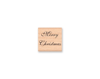 MERRY CHRISTMAS Rubber Stamp~Tiny Tag Size~DIY Holiday Card and Tag Crafting~wood mounted rubber stamp (28-21)