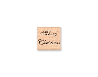 MERRY CHRISTMAS Rubber Stamp~Tiny Tag Size~DIY Holiday Card and Tag Crafting~wood mounted rubber stamp (28-21)