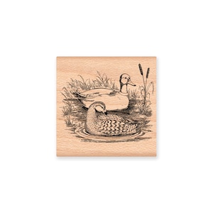 DUCK PAIR Rubber Stamp~Mallard Duck Pair on lake~Rustic Wedding~Anniversary~Ducks~Lake Life~Cabin Cottage Decor (31-27)