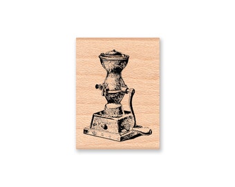 Coffee Grinder Rubber Stamp~Vintage Antique Coffee Mill~Coffee Beans~Morning Coffee~Coffee Lover~wood mounted~Mountainside Crafts (15-04)