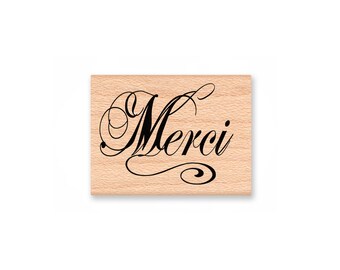MERCI- THANK YOU-wood mounted Rubber Stamp (mcrs 28-02)