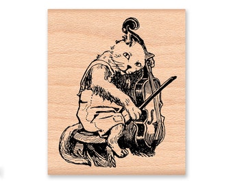 CAT and FIDDLE Rubber Stamp~Vintage Cat and the Fiddle~Wood Mounted Rubber Stamp (22-20)