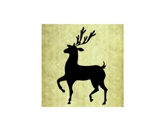REINDEER SILHOUETTE STAMP,Bold Large,Cling,Vintage Christmas,Rustic,Holiday Card Making, Santa's Deer, Buck with Antlers,Craft  (56-02)