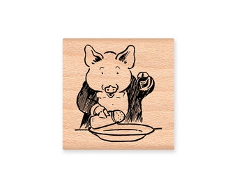 PIG Rubber Stamp~Funny Pig Stamp~Kitchen Recipe Stamp~BBQ~Picnic~Fun Dinner Invitation~Recipe Book Journal ~ Wood Mounted Stamp (30-18)